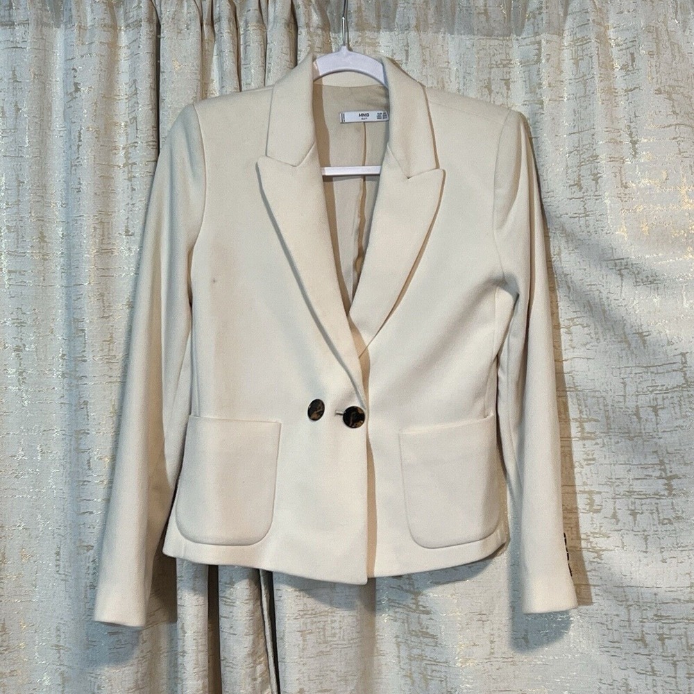 MNG Mango Suit Blazer Women XXS Cream Double Button Professional Old Money Chic